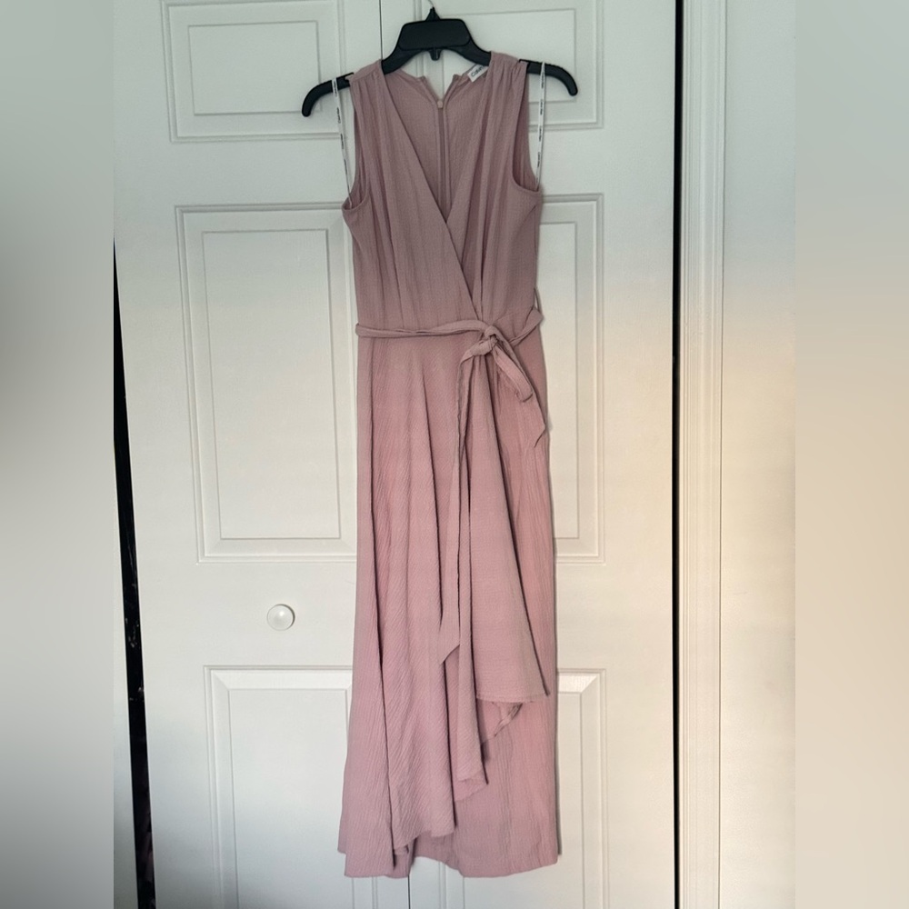 Calvin Klein Gauze jumpsuit Sleeveless Wrap Midi Dress in Dusty Rose - Picture 2 of 6